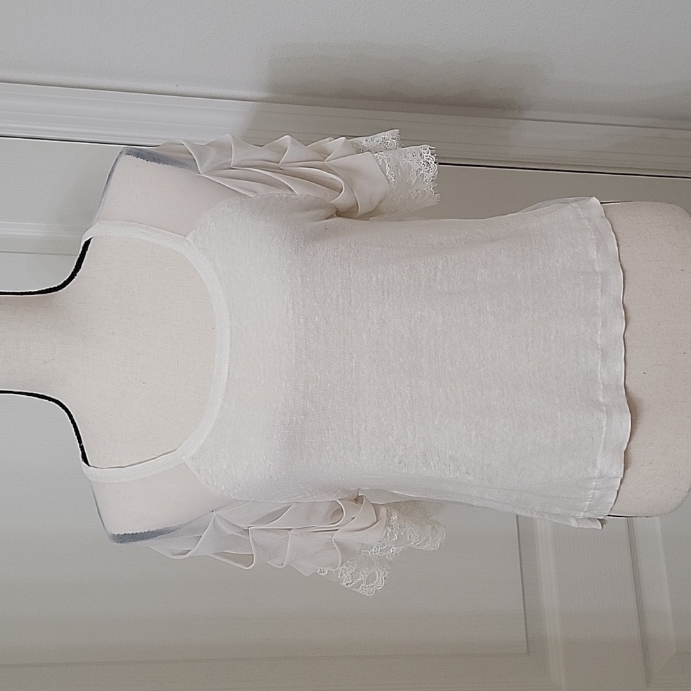 Maria Filo Size P Ivory Mesh Back and Sleeve Top